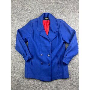 Anne-Gee Wool Coat Women's Blue Peacoat Double Breasted Buttons Pockets
